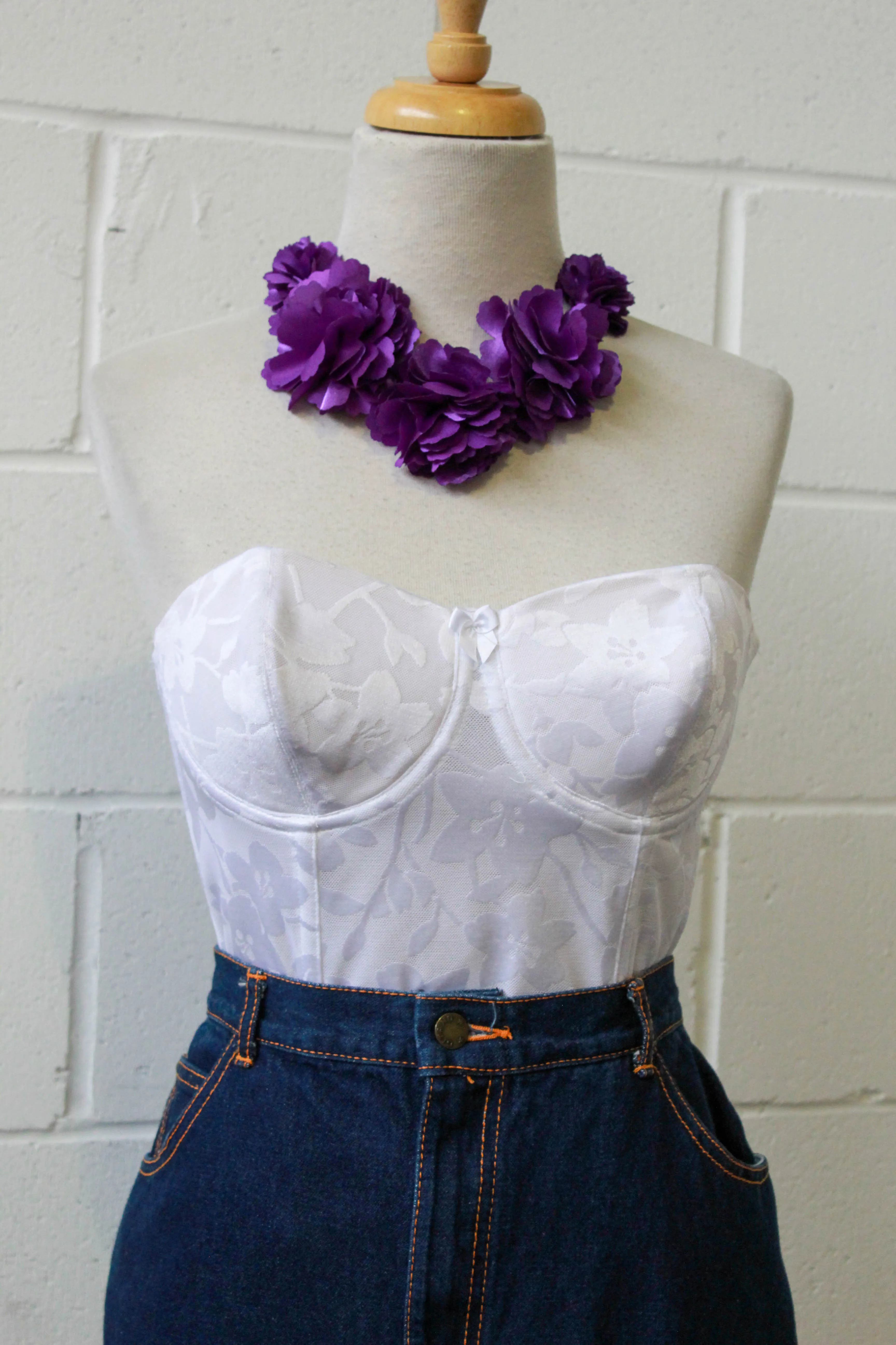 1990s Deadstock Satin Floral Print Bustier, 36B