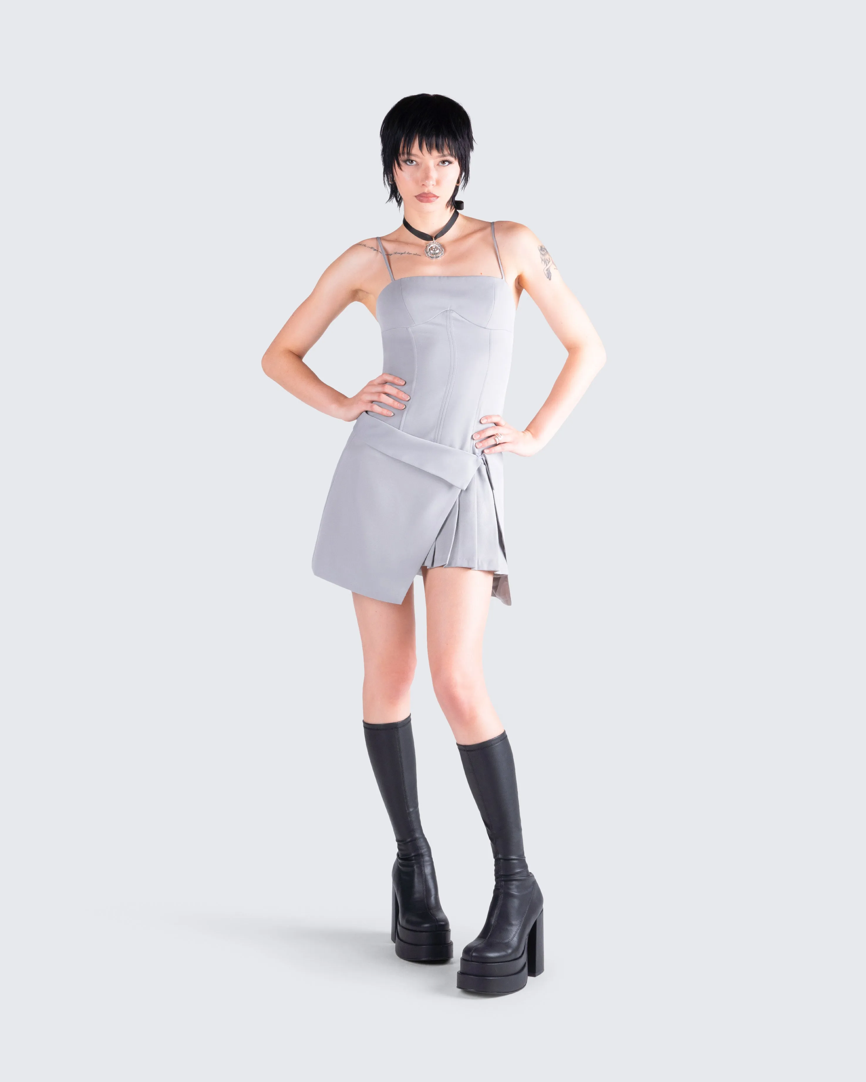 Aeris Grey Corset Mini Dress