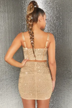 After Party Underwired Embellished Bustier Crop Top in Gold