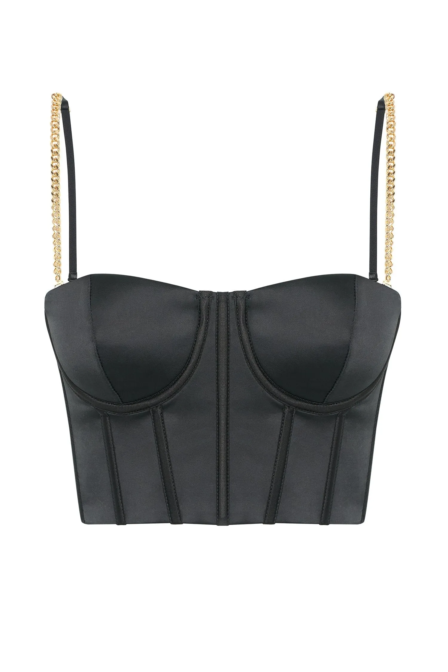 Alexina Chain Strap Corseted Bustier - Black