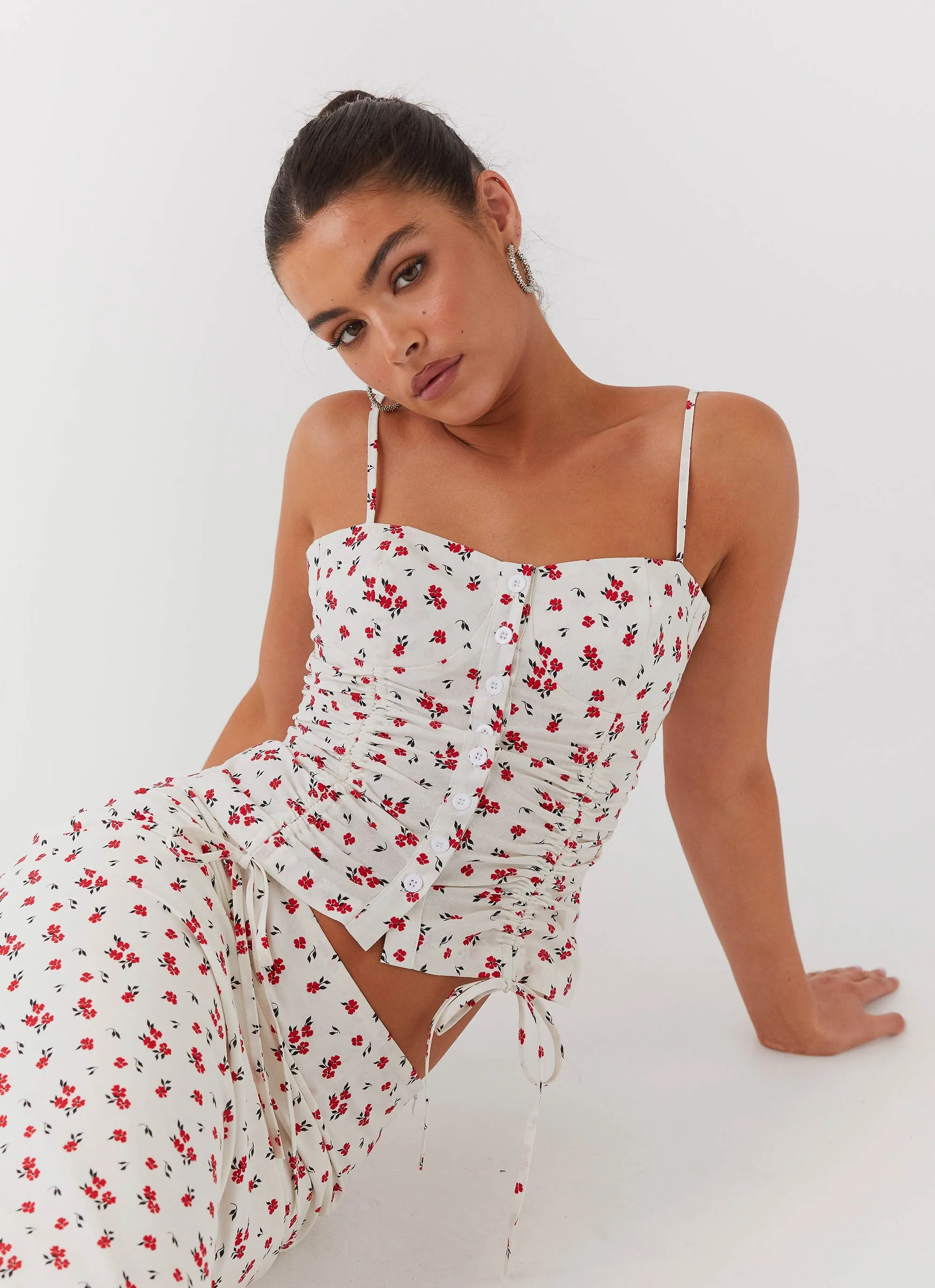 Ariana Linen Bustier Top - Poppy Floral