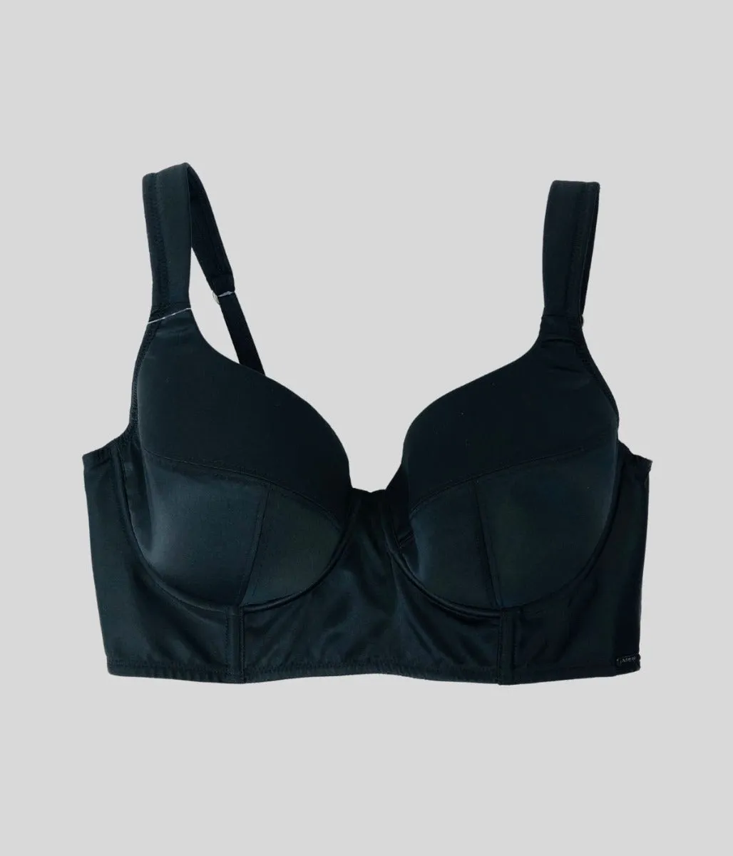 Black Satin Longline Bustier Bra 32A