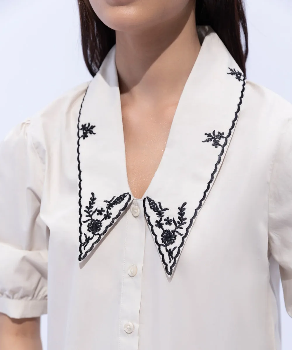 Blouse with Embroidered Collar