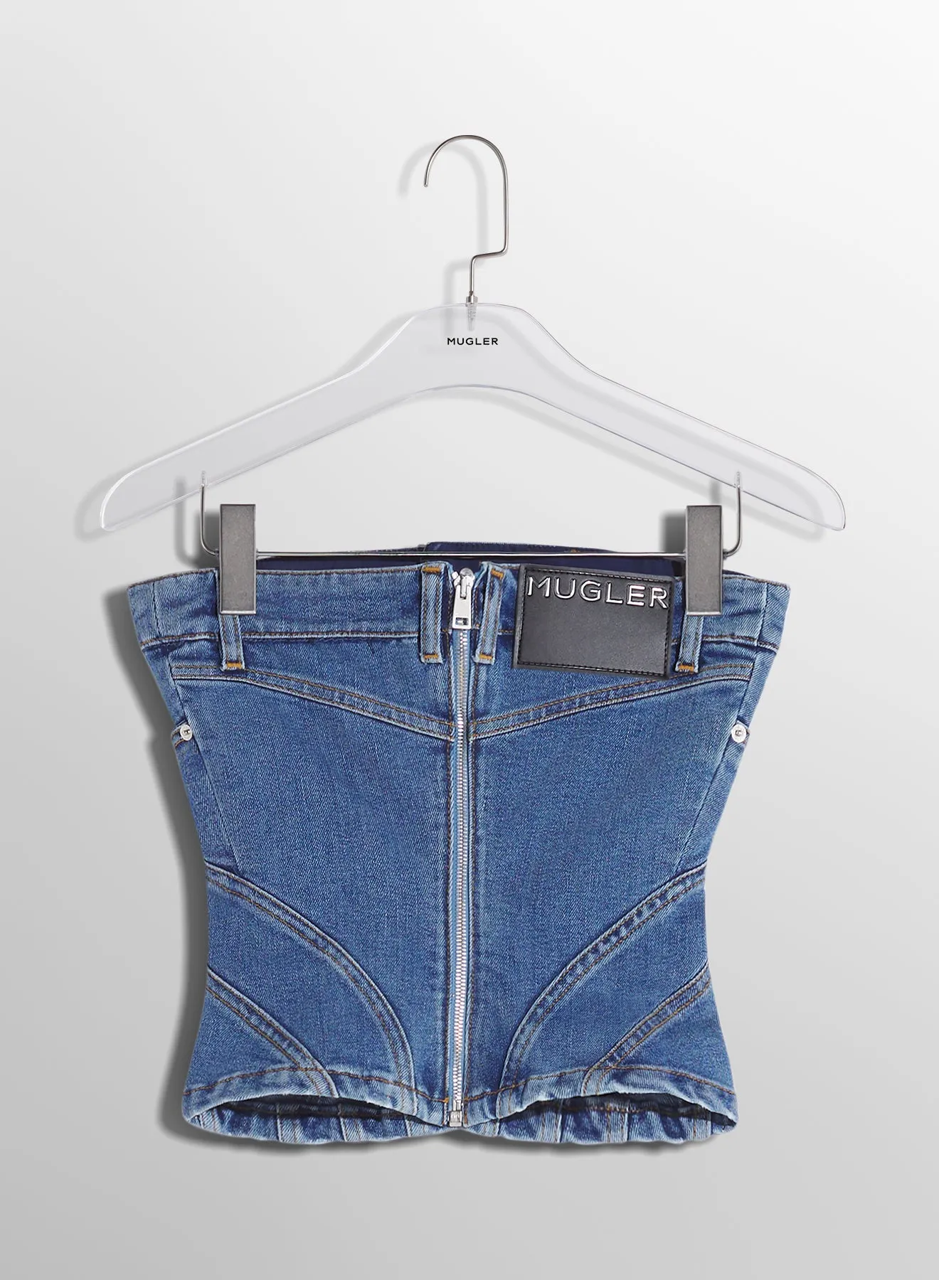 blue spiral denim bustier