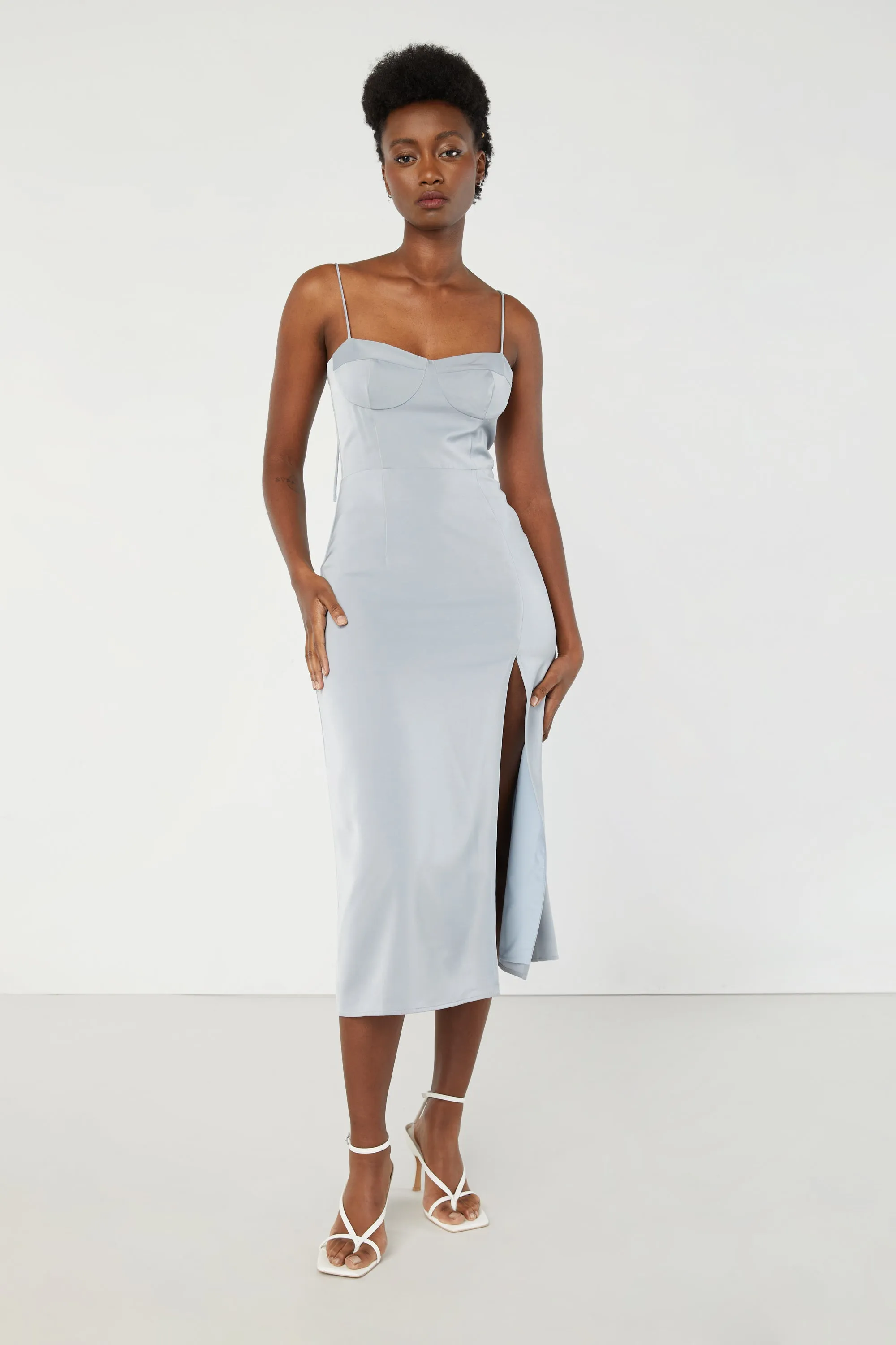 BUSTIER MIDI DRESS WITH SLIT