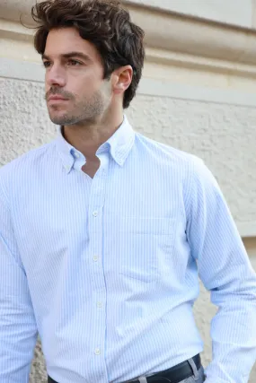 Chemise Clovis en oxford de coton peigné - Rayure Ciel