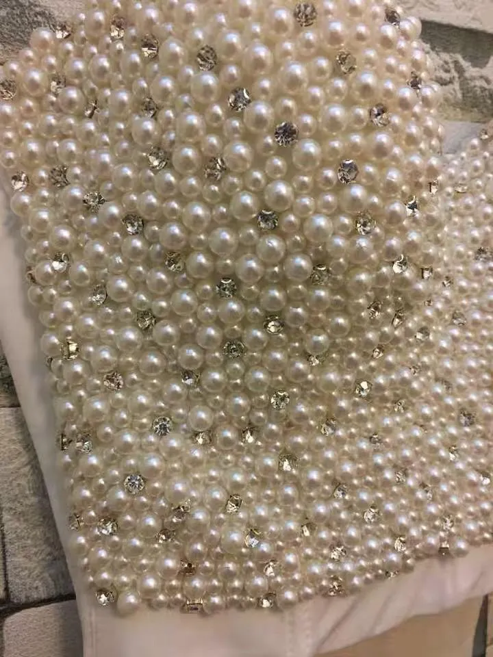 Client Mallaica In Our Hand Made Pearl Beaded Bustier