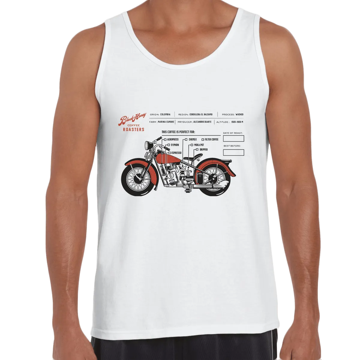 Coffee Roaster Hipster Harley Davidson Biking Columbia Coffee Beans T-Shirt