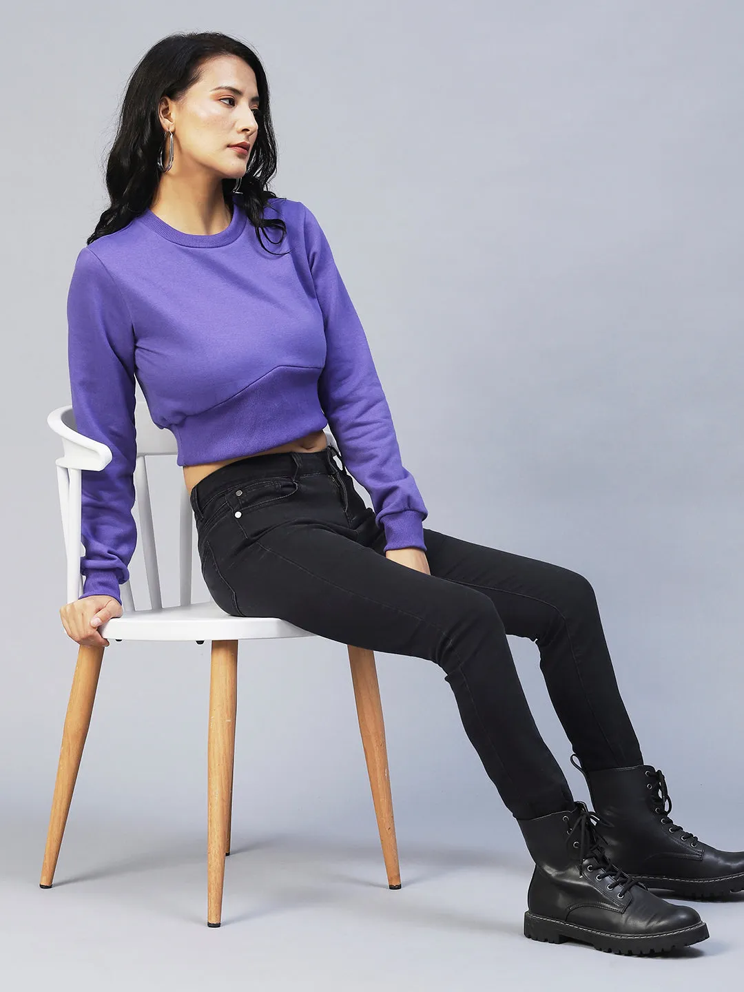 Corset Fit Round Neck Fleece Sweatshirt