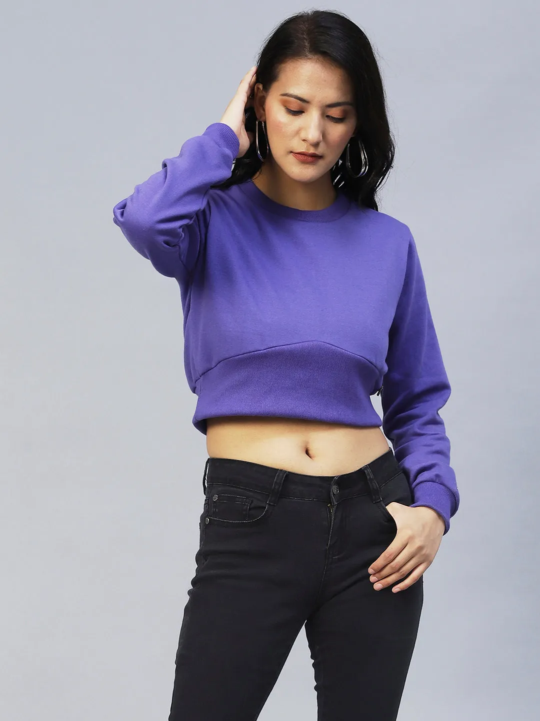 Corset Fit Round Neck Fleece Sweatshirt