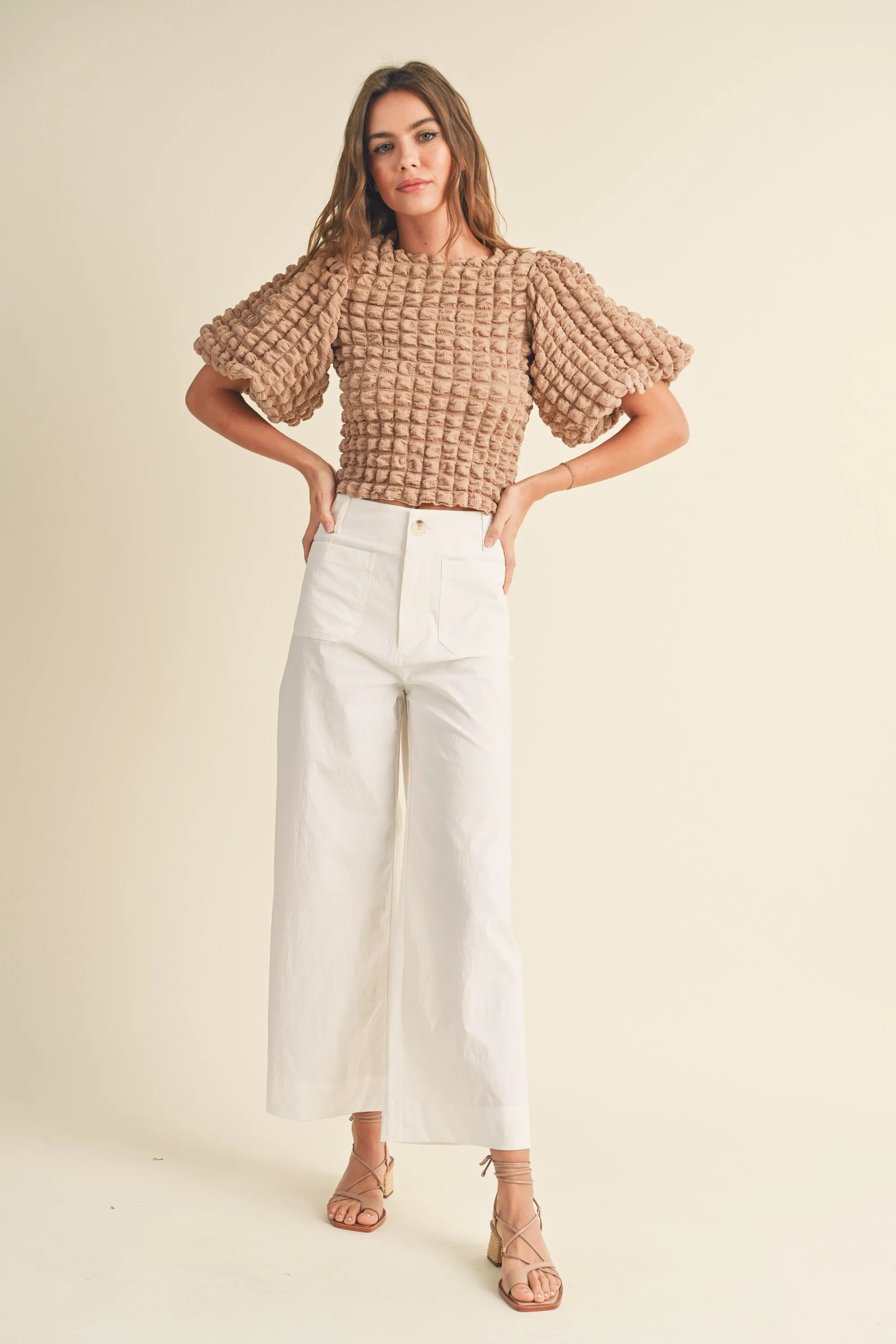 Ella Textured Blouse Tan