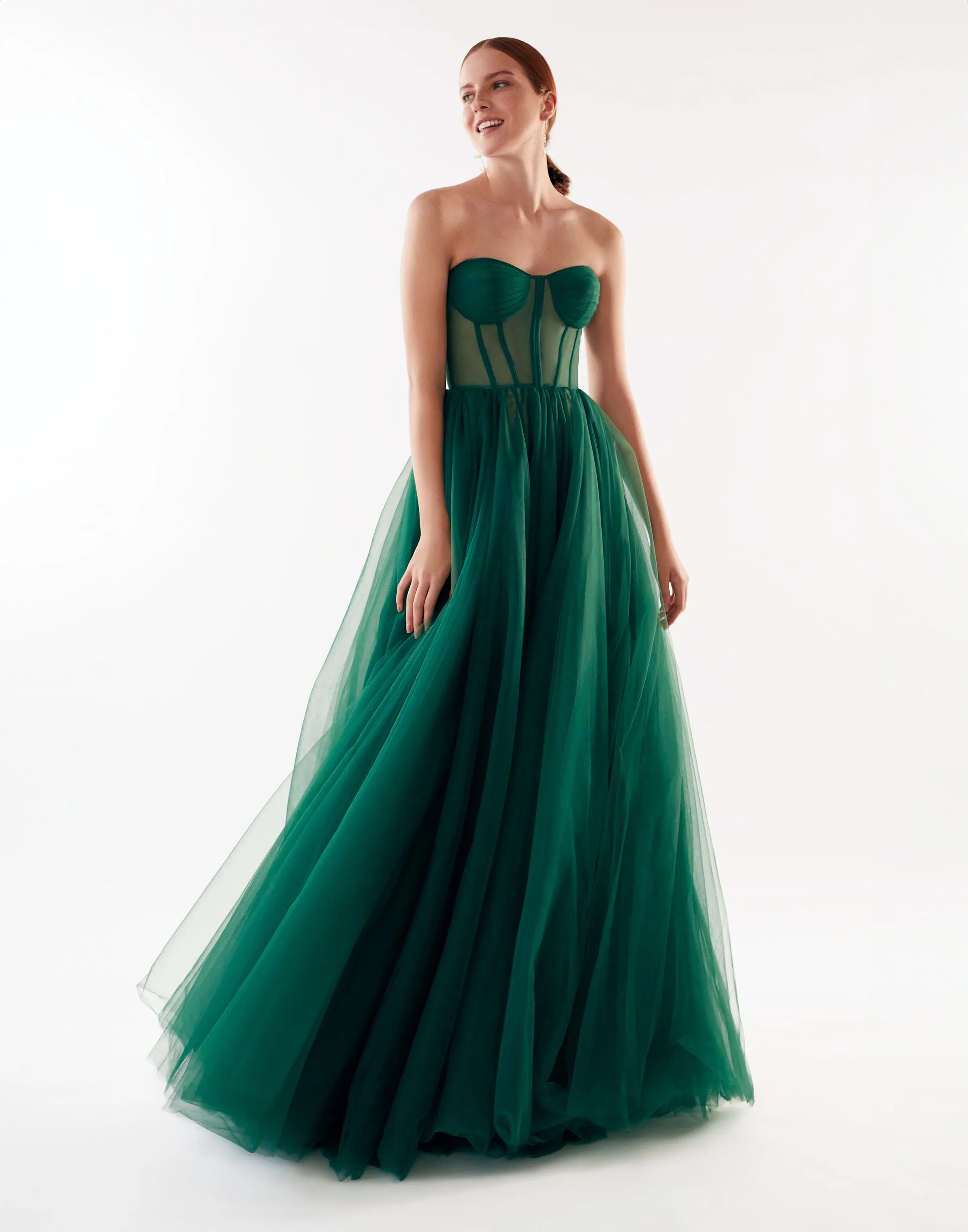 Emerald Green Tulle Maxi Dress with a Corset Bustier