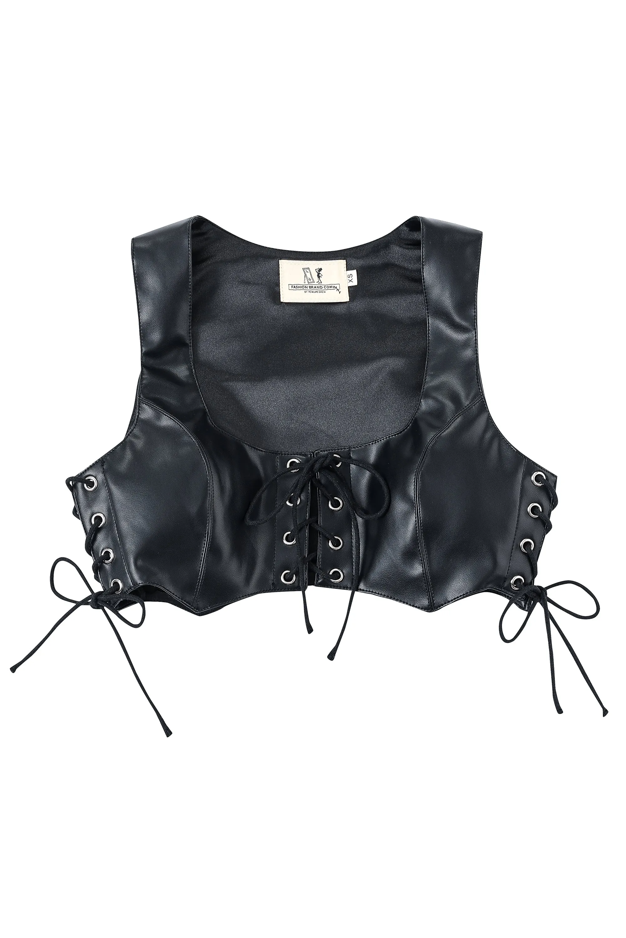 Faux Plant Leather Black Corset Top