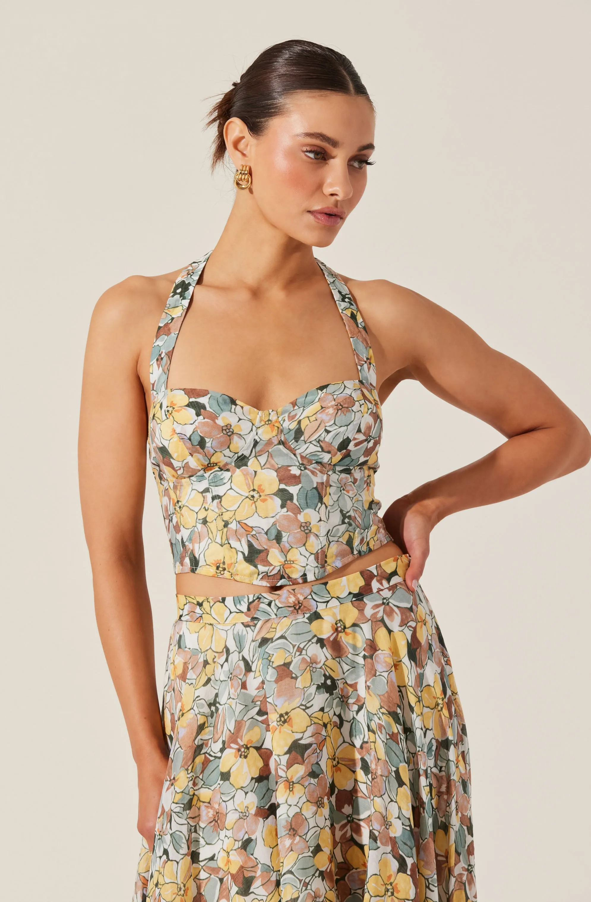 Floral Halter Neck Bustier Top