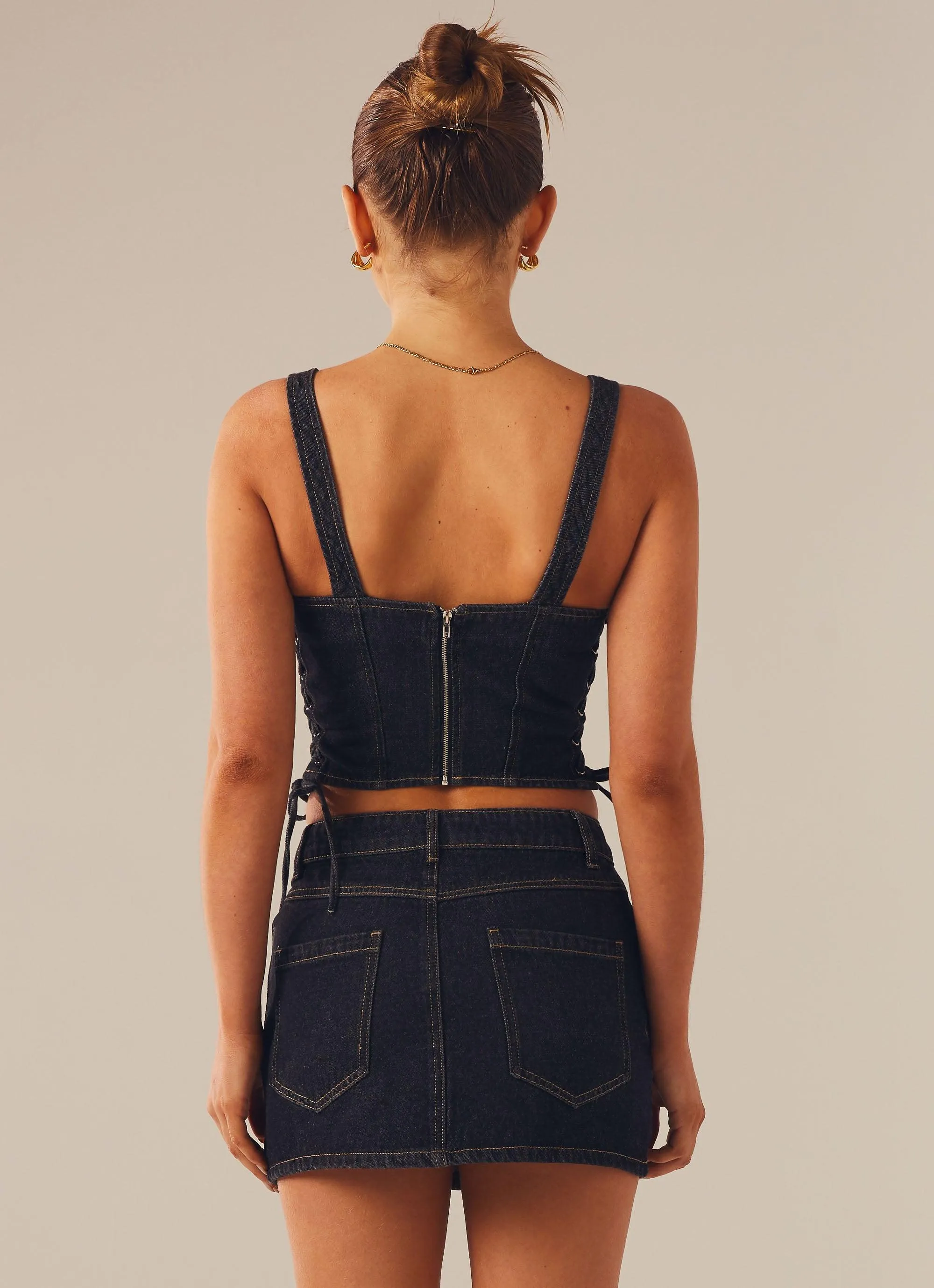 Giddy Up Denim Bustier Top - Black Wash