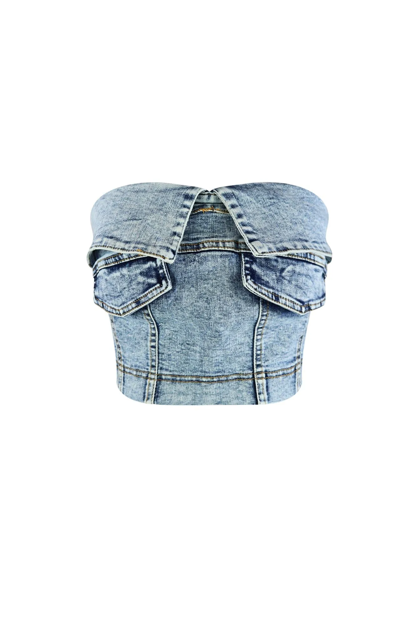 Hold On Back Denim Bustier Top