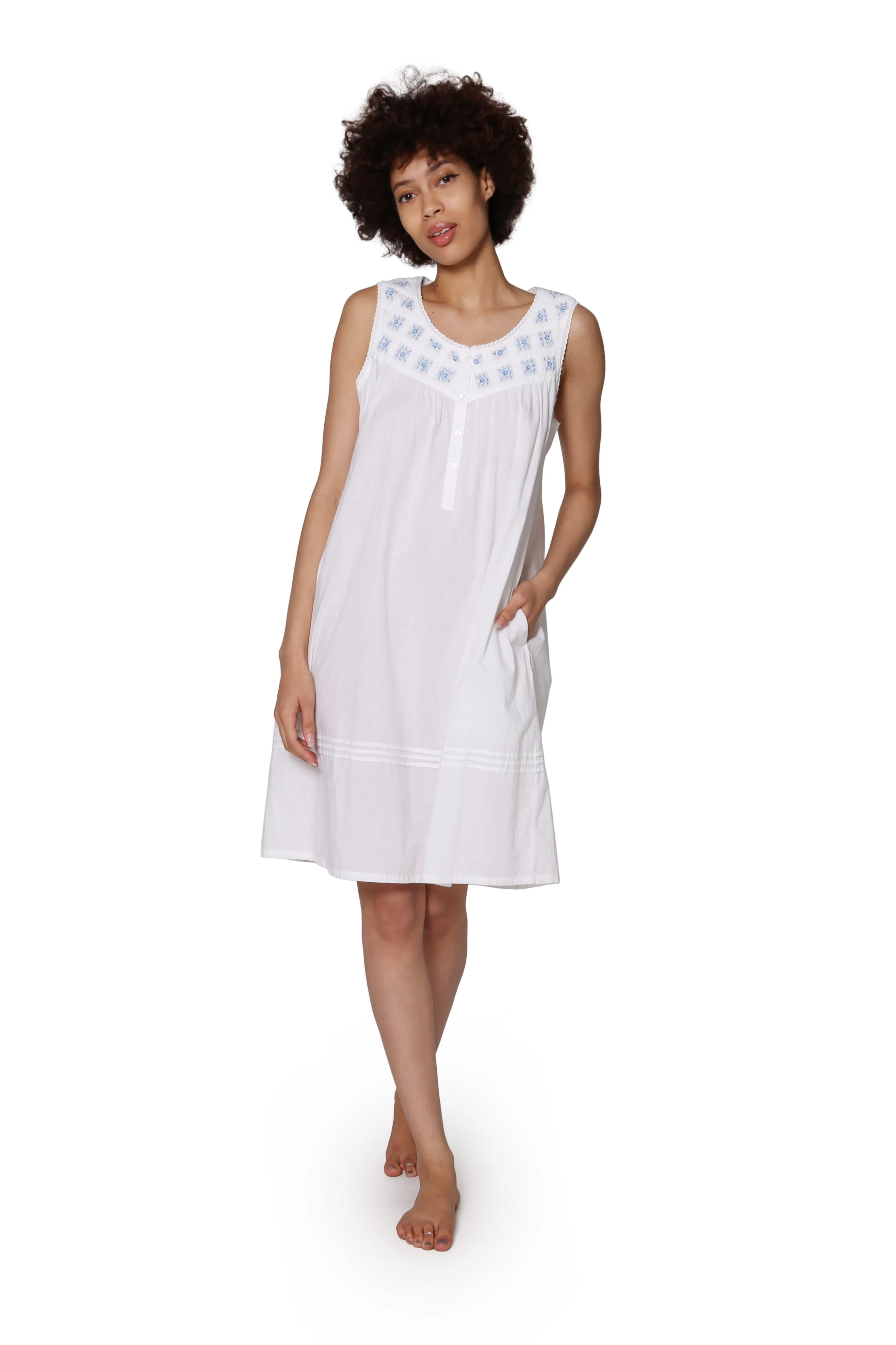 La Cera Plus Size Lattice Yoke Chemise with Embroidery