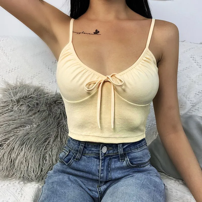 Ribbed Spaghetti Strap Bustier Crop Top Tank