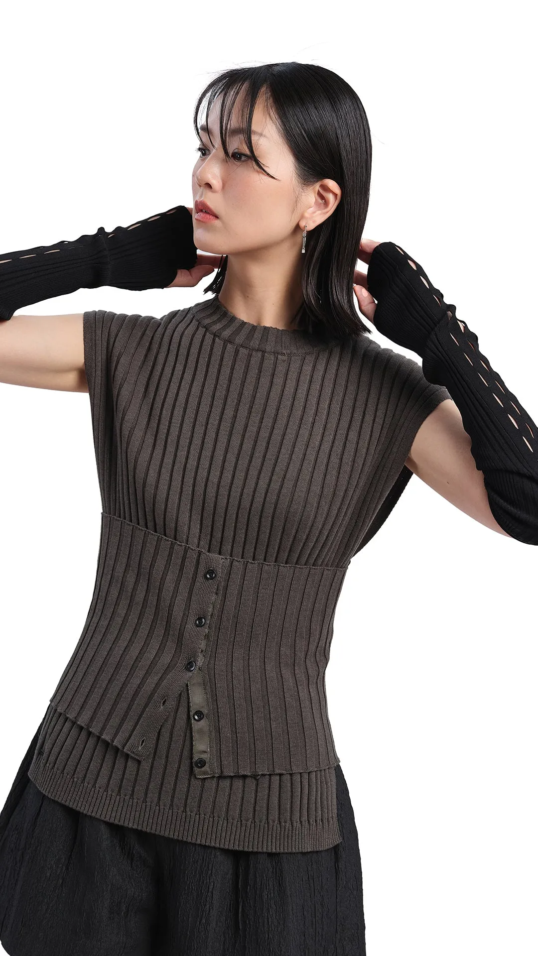 Round-neck Dicky with Knitted Corset