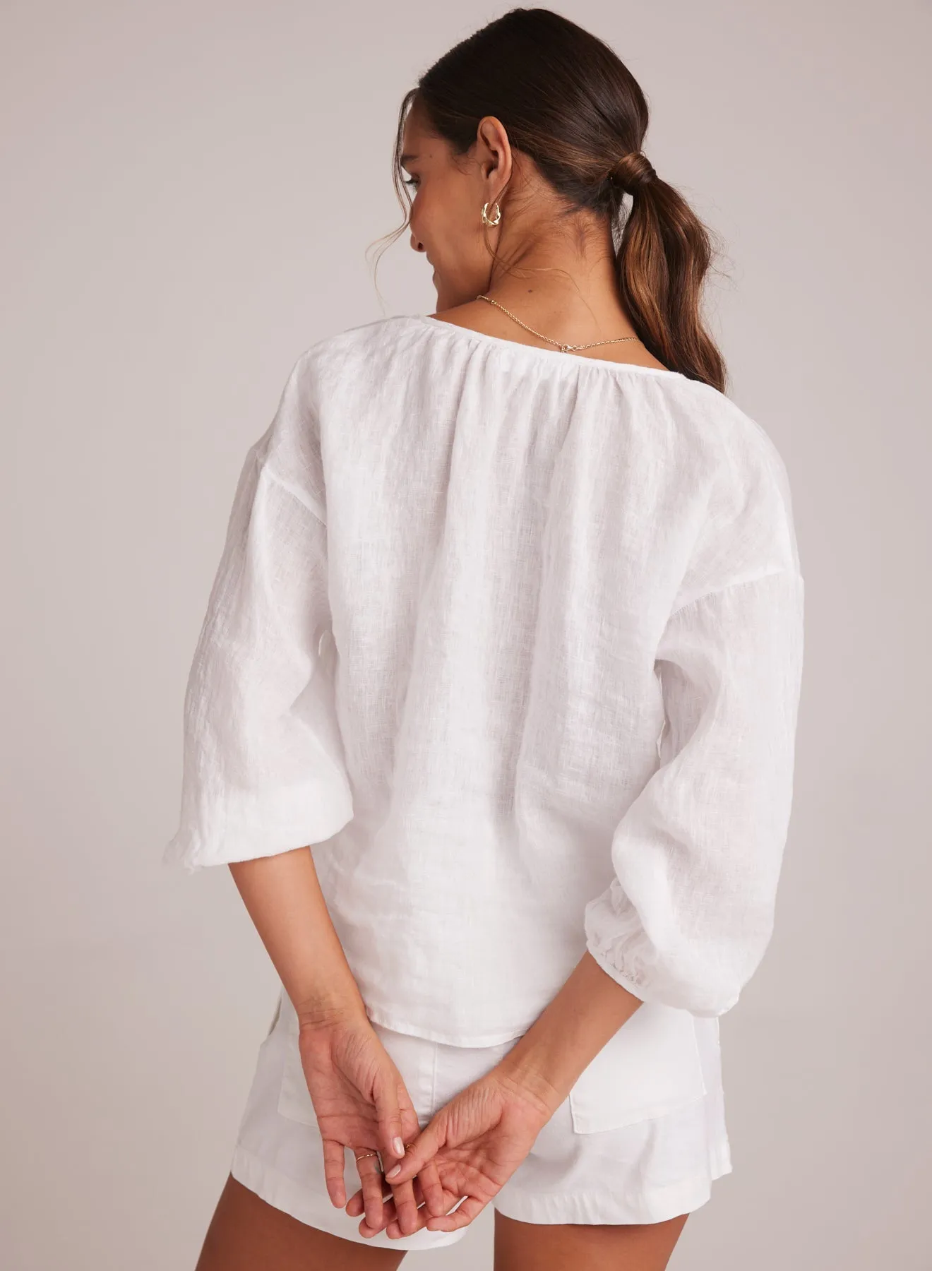 Shirred Neck Blouse - White