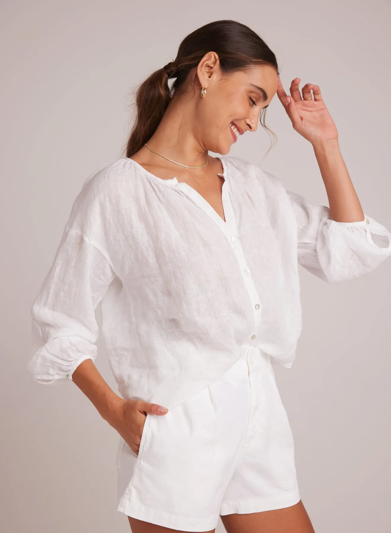 Shirred Neck Blouse - White