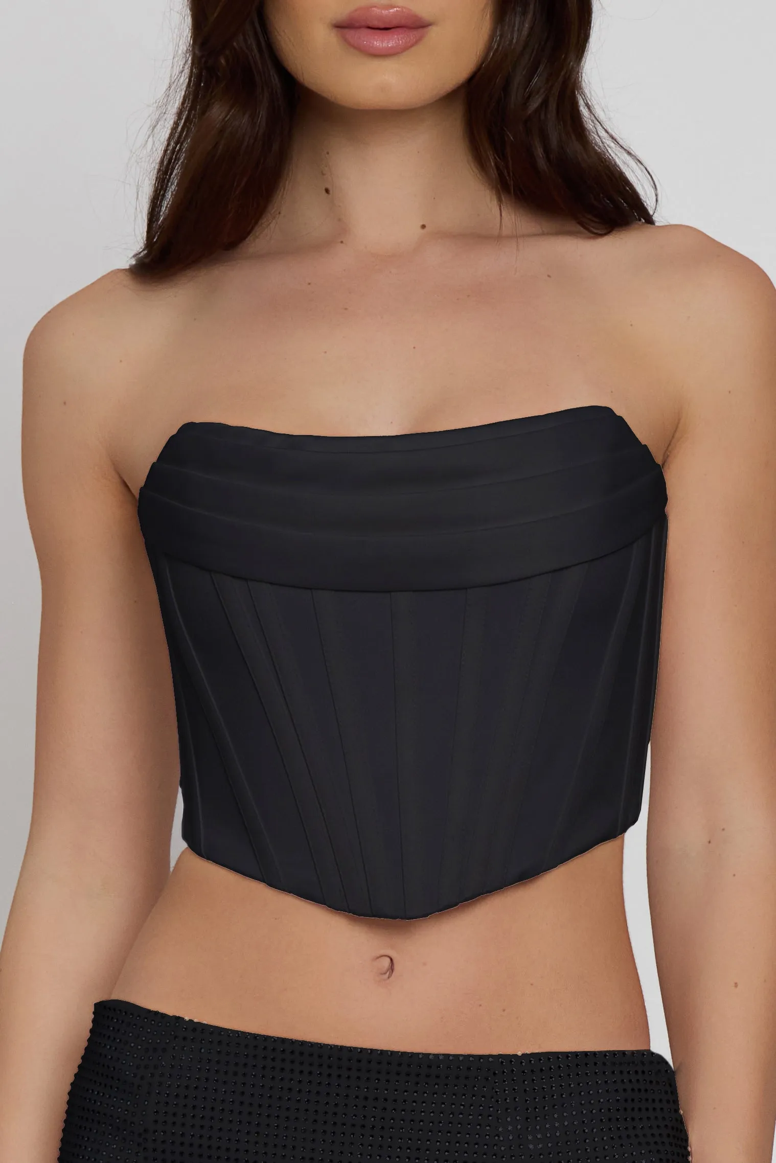 Surat Satin Strapless Corset Top - Black