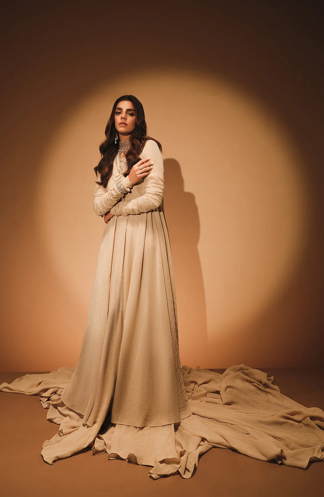 Uraan - Beige Gown Layered over a Skirt and Bustier