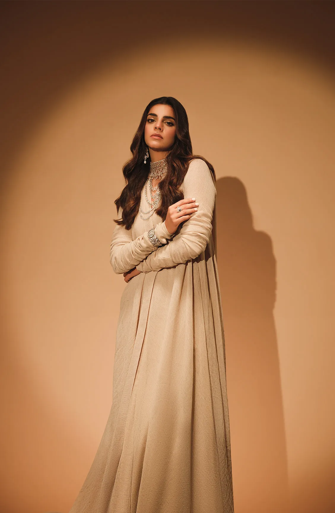 Uraan - Beige Gown Layered over a Skirt and Bustier