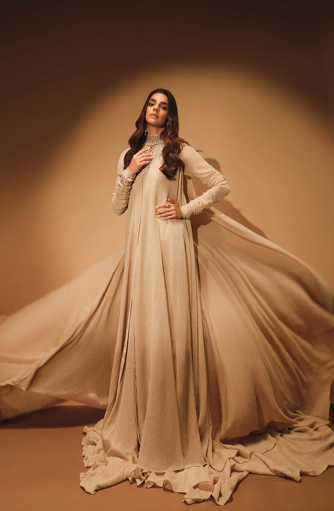 Uraan - Beige Gown Layered over a Skirt and Bustier