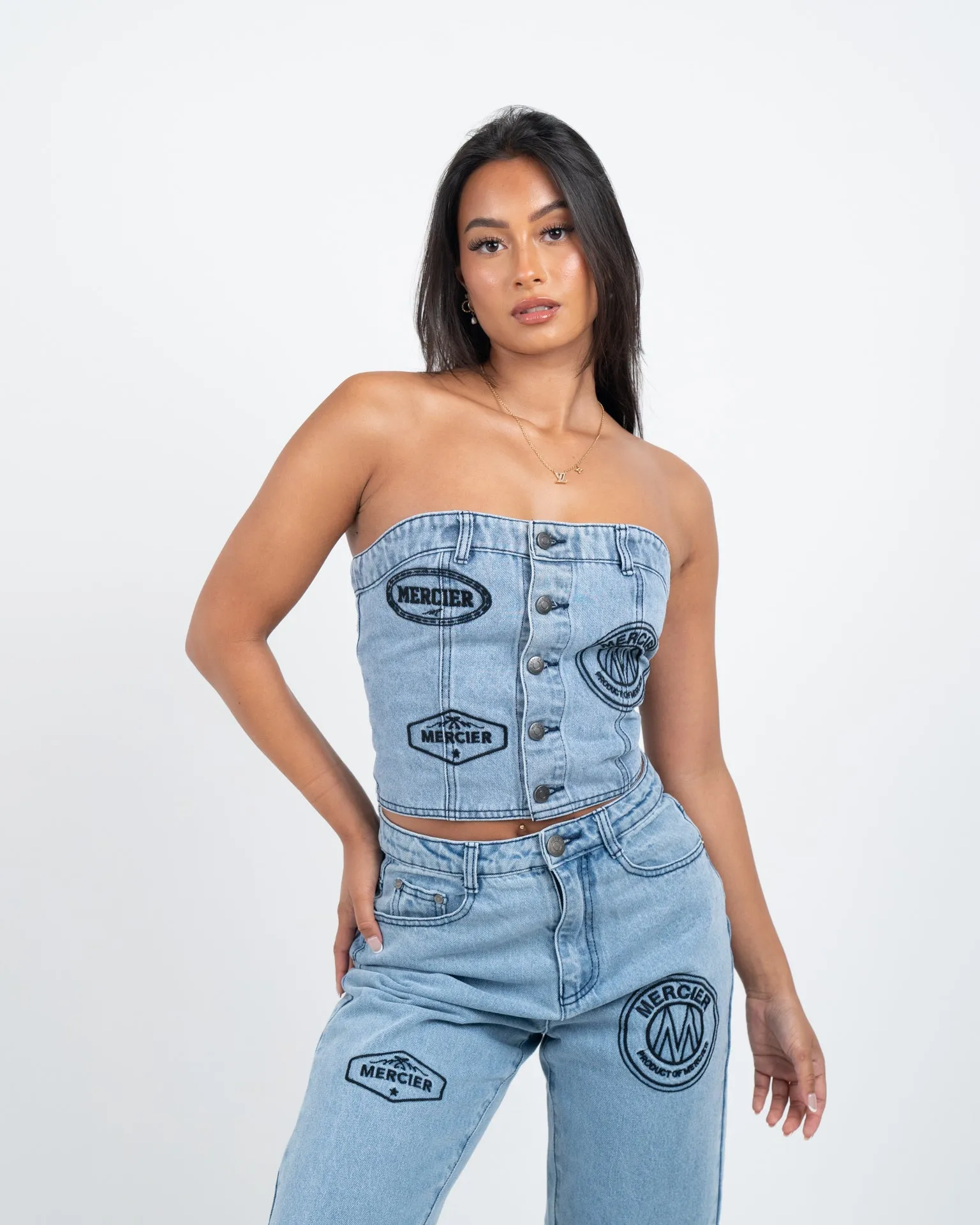 Womens Acid Blue Thread Badge Corset